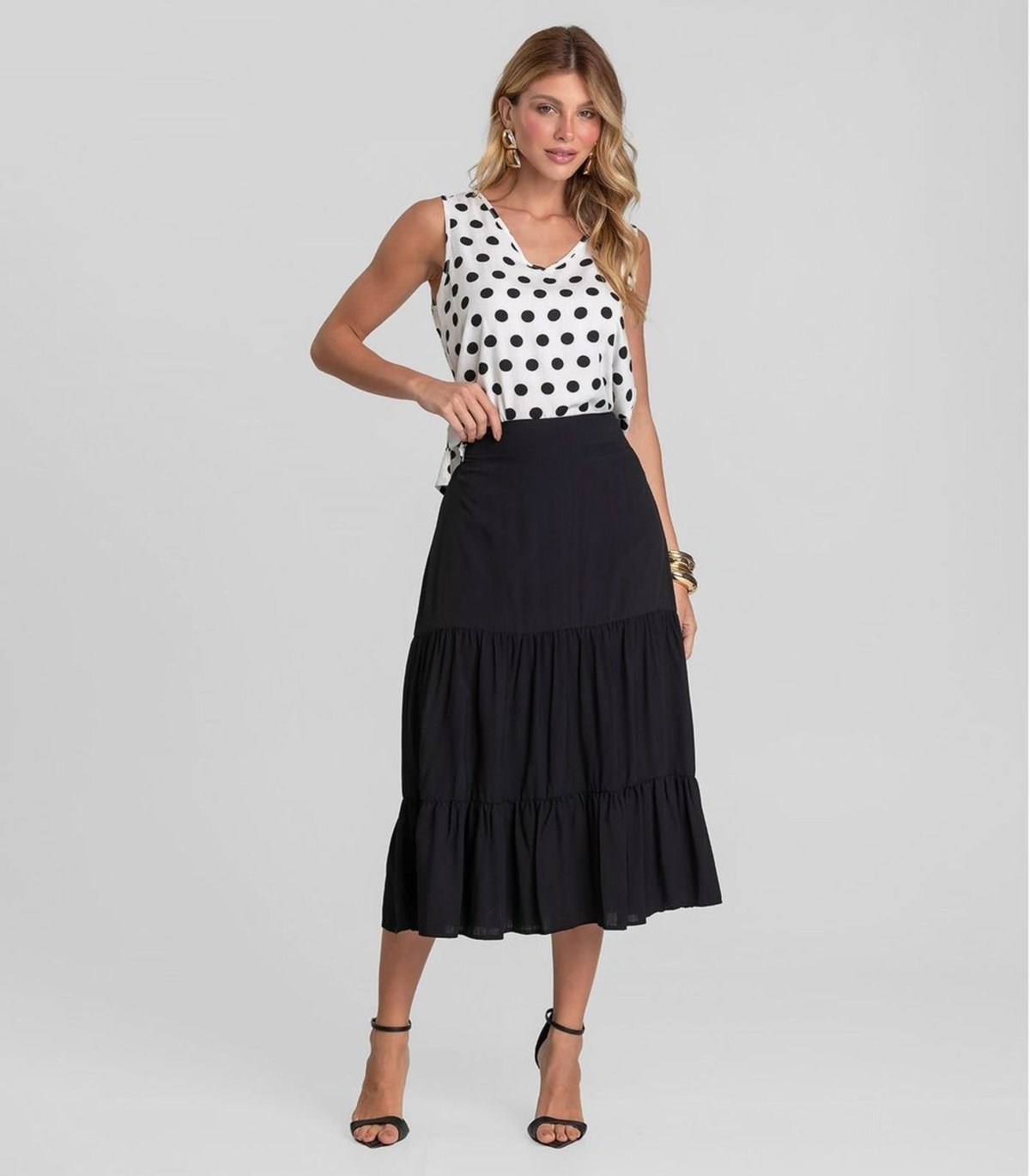 Saia Midi Feminina Duas Marias Em Viscose Dianna