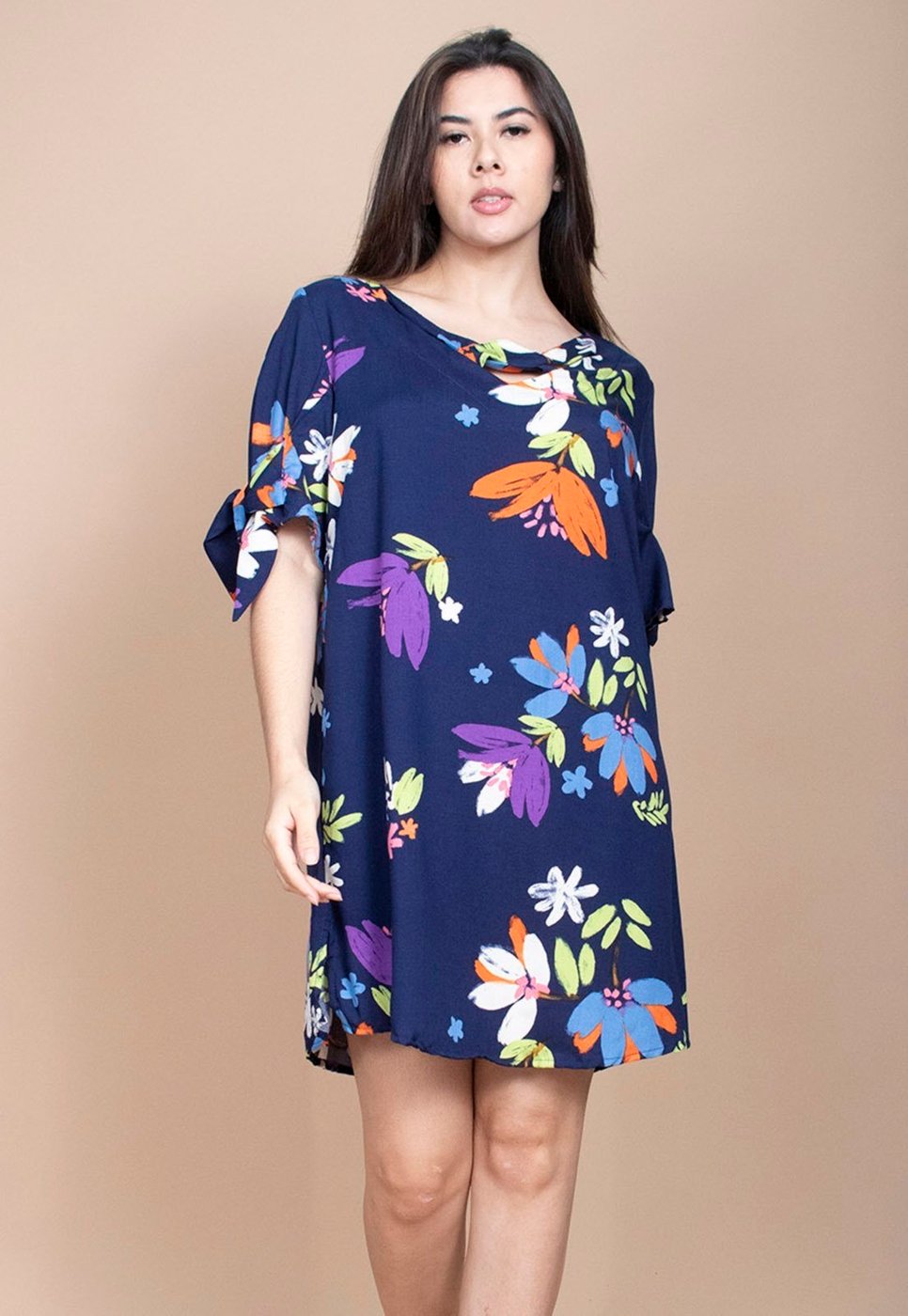 Vestido Curto Cabanafree Plano Estampa Festas das Flores Azul