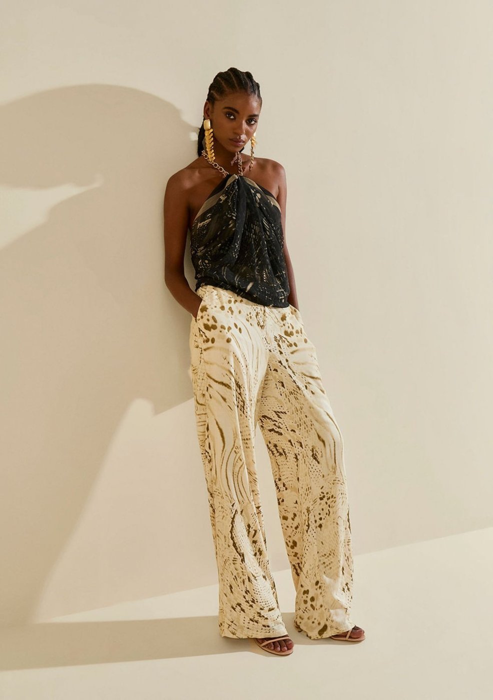 Calça Morena Rosa Pantalona Alta Estampado