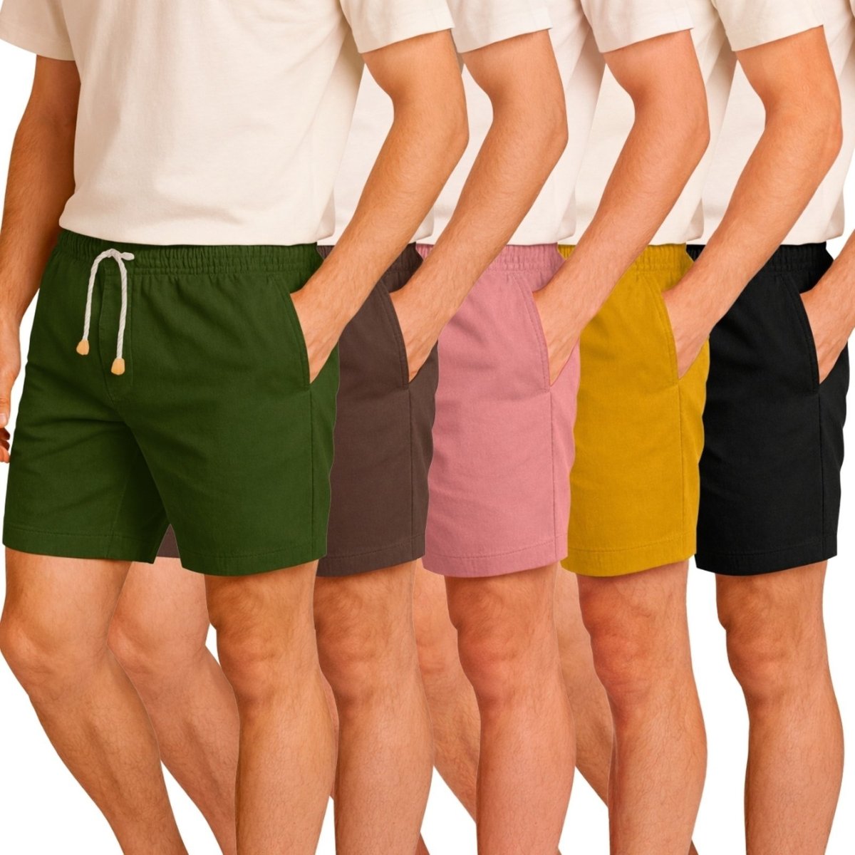 Imagem principal Kit 5 Shorts Linho Premium Bermuda Masculina Moda Praia Luxo Relaxado bege Relaxado bege