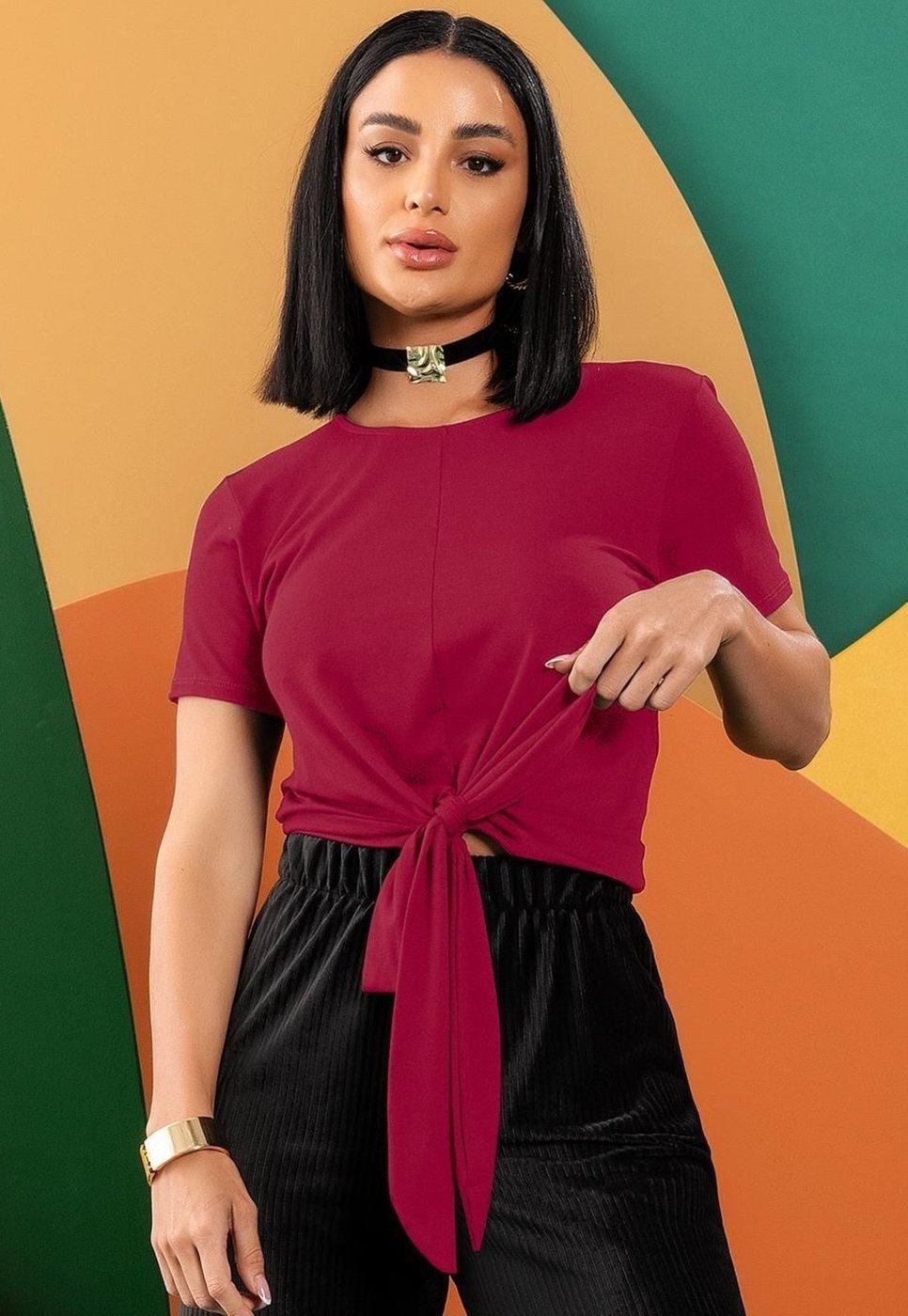 Blusa Em Malha De Viscose Com Elastano Bordô