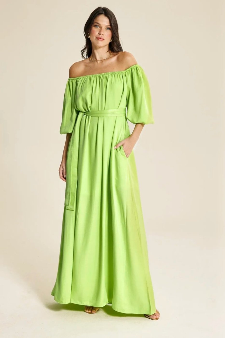 Imagem principal Vestido Longo Ombro A Ombro Manga Gloss Ruth - Lima verde lima verde lima