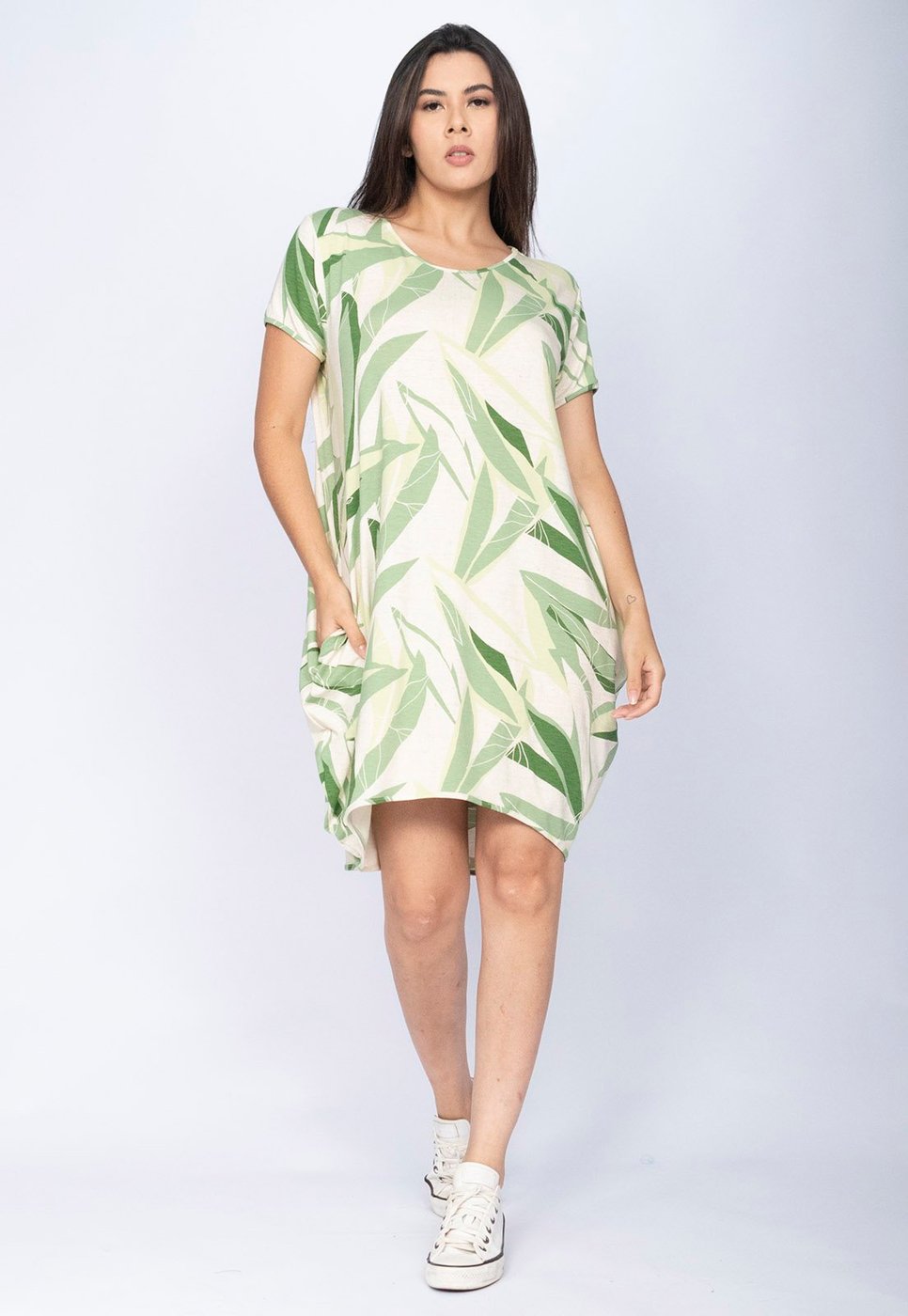 Vestido CabanaFree Curto Malha Amplo Always Estampa Verde Selvagem