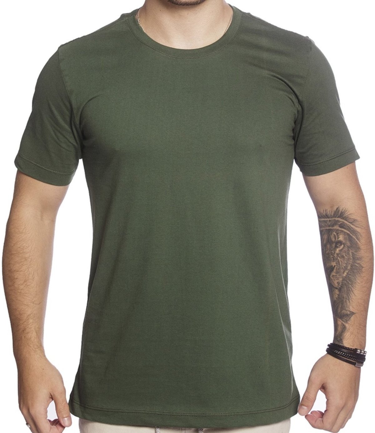 Camiseta Masculina Manga Curta Algodão Premium Gola Redonda Militar