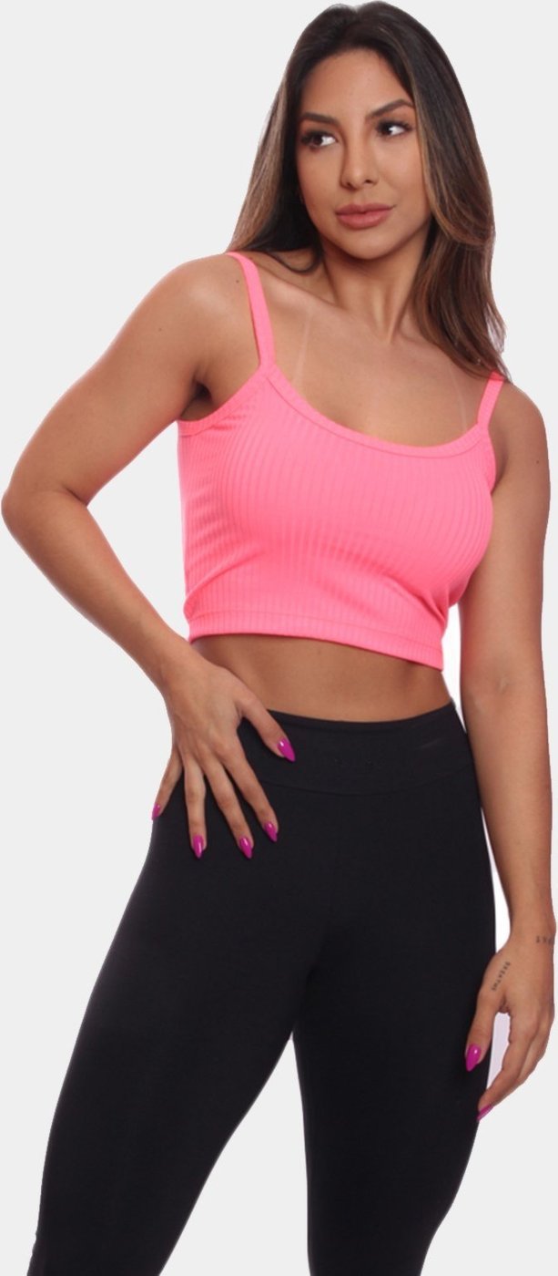 Imagem principal Top Cropped Alcinha Canelado Feminino Lisa Blusa Blusinha Básica ADRIBEN rosa ADRIBEN rosa