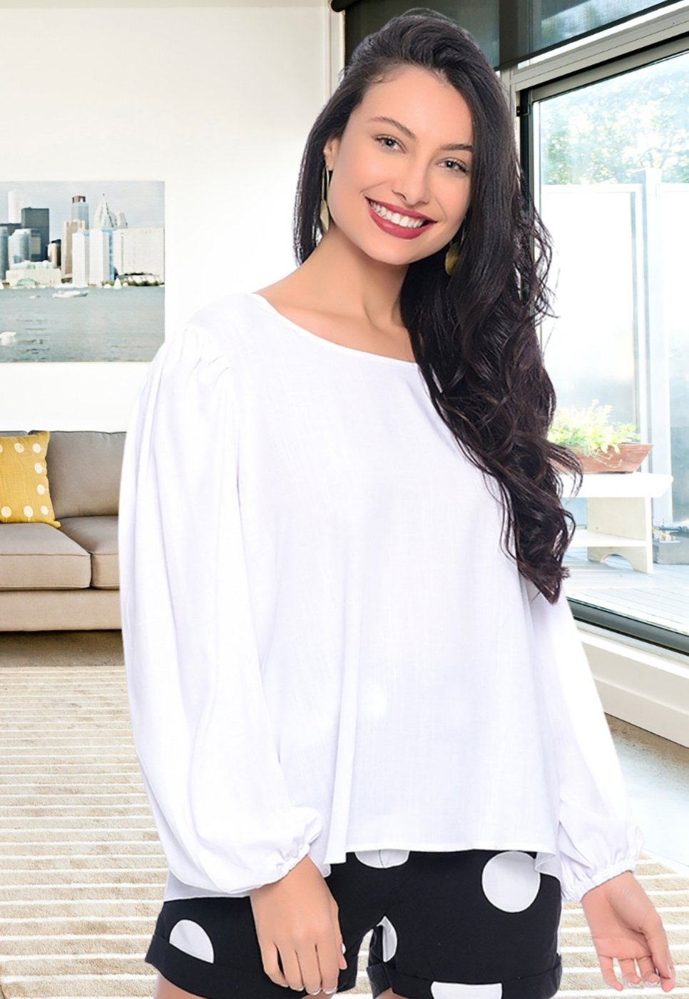 Imagem principal Blusa Bata Decote Redondo B'Bonnie Vânia Branca branco B'Bonnie branco