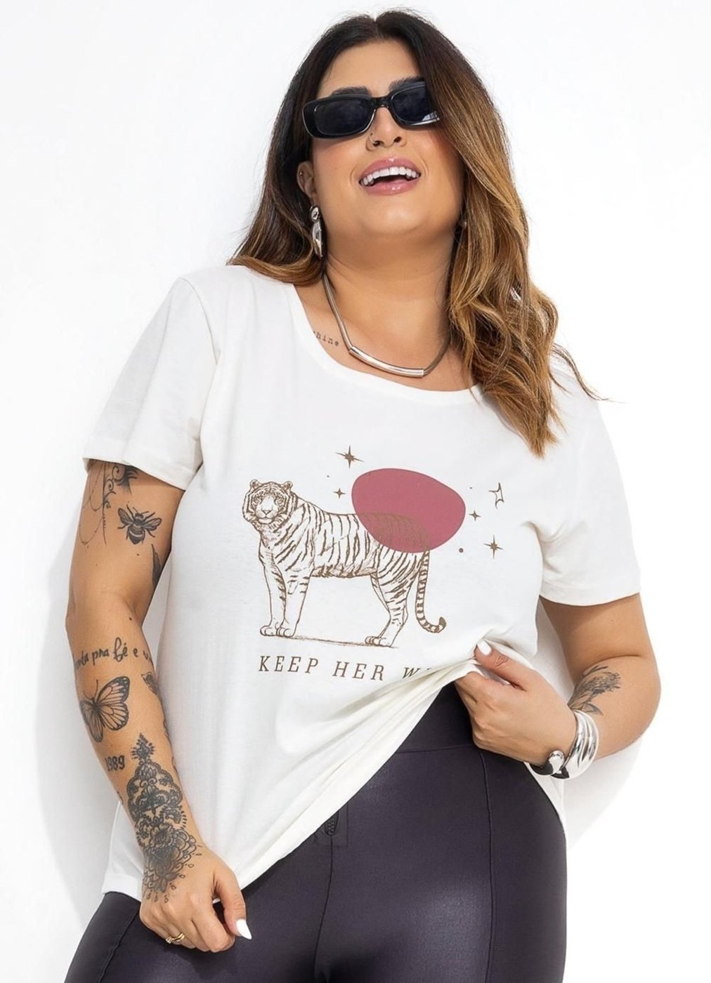 Imagem principal Blusa Com Estampa Localizada Plus Size Off White Marguerite branco white Marguerite branco white