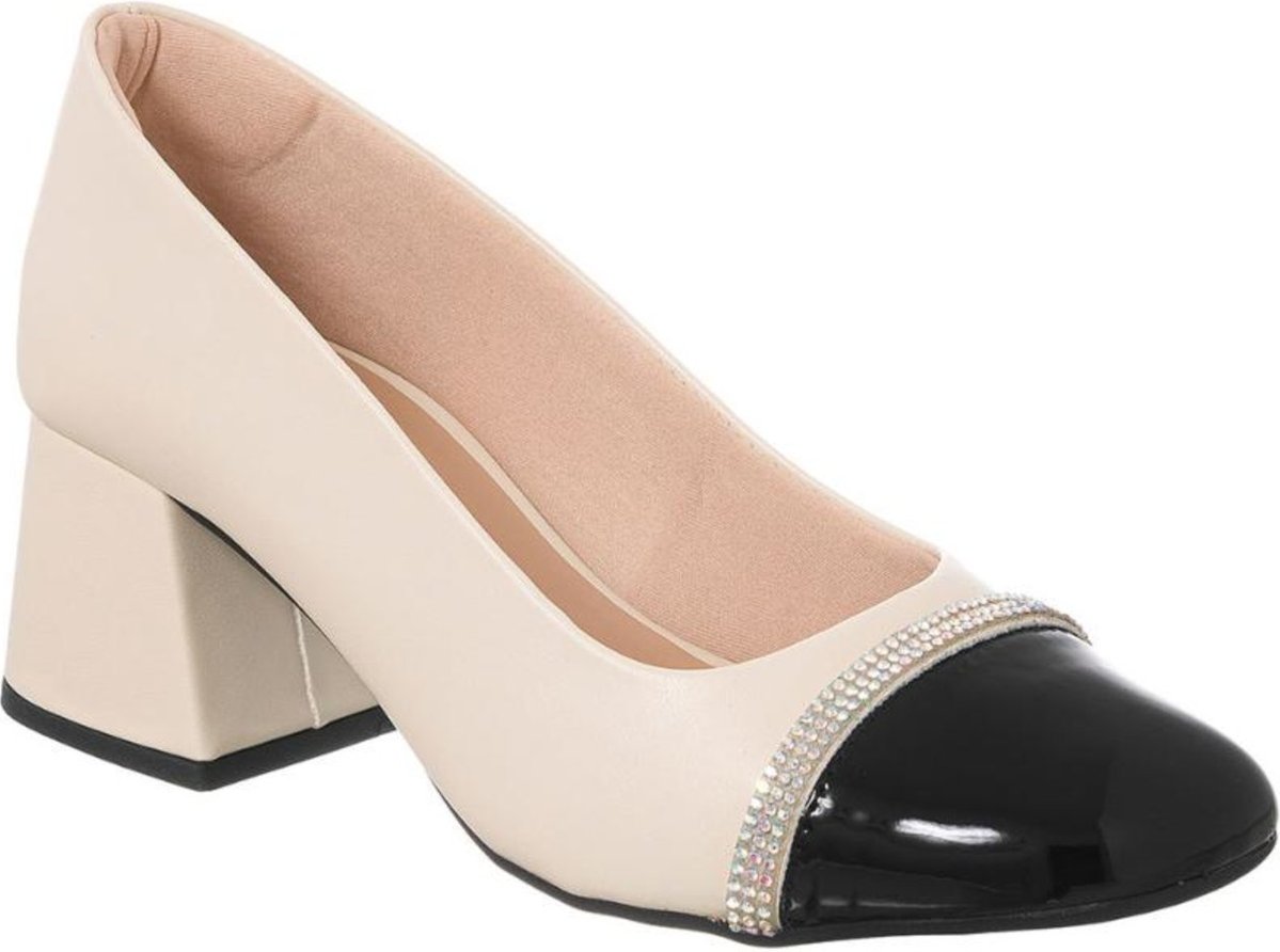 Imagem principal Scarpin Sapato Boneca CapToe Salto Grosso Bico Quadrado Strass Off White Stessy Shoes off-white white Stessy Shoes off-white white