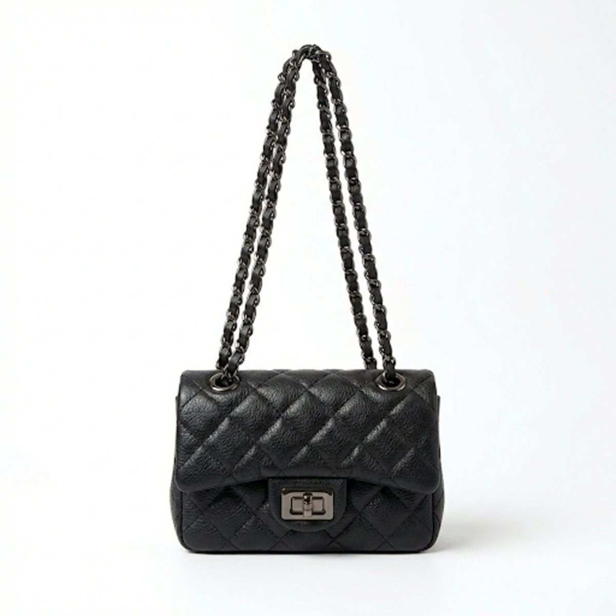 Bolsa Feminina Couro Legítimo Preta Vittal Cecilia Design Matelassê Delicada