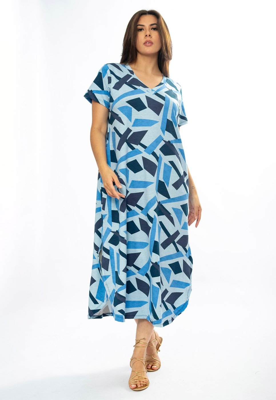 Vestido Amazônia Vital Midi Abapã Malha com Bolso Estampa Caminhos de Azul