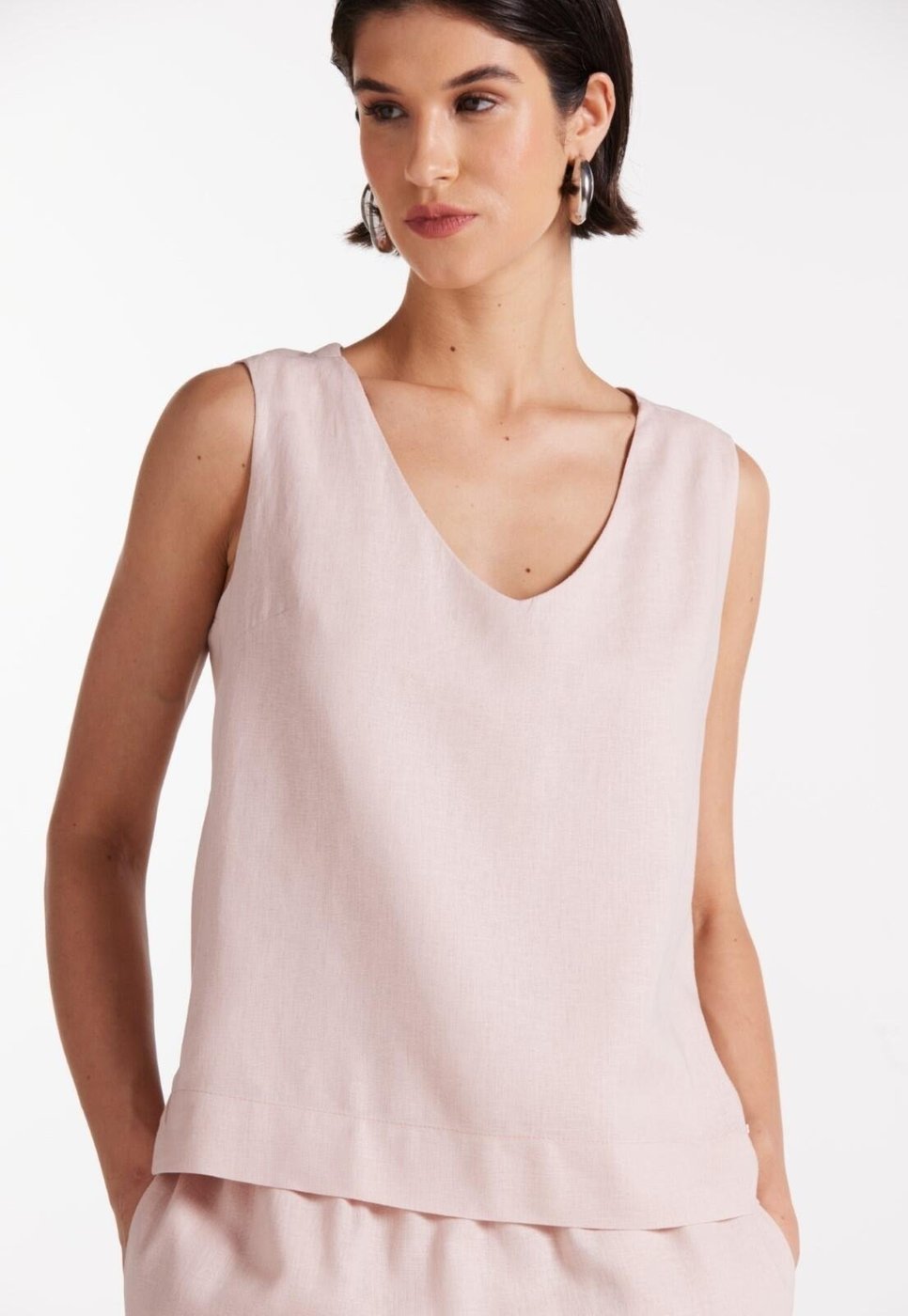 Imagem principal Regata Linho Traymon Transpasse Costa Rose Vintage rosê rose Traymon rosê rose