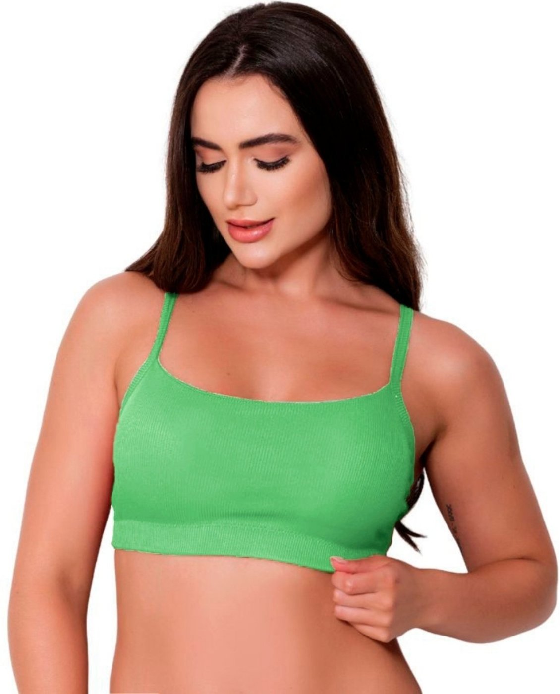 Imagem principal Top Canelado Gabi Lingerie Com Bojo Removível Confortável Cropped Bustie Algodão Lingerie Elegante verde/verde militar/verde oliva verde Gabi Lingerie verde/verde militar/verde oliva verde