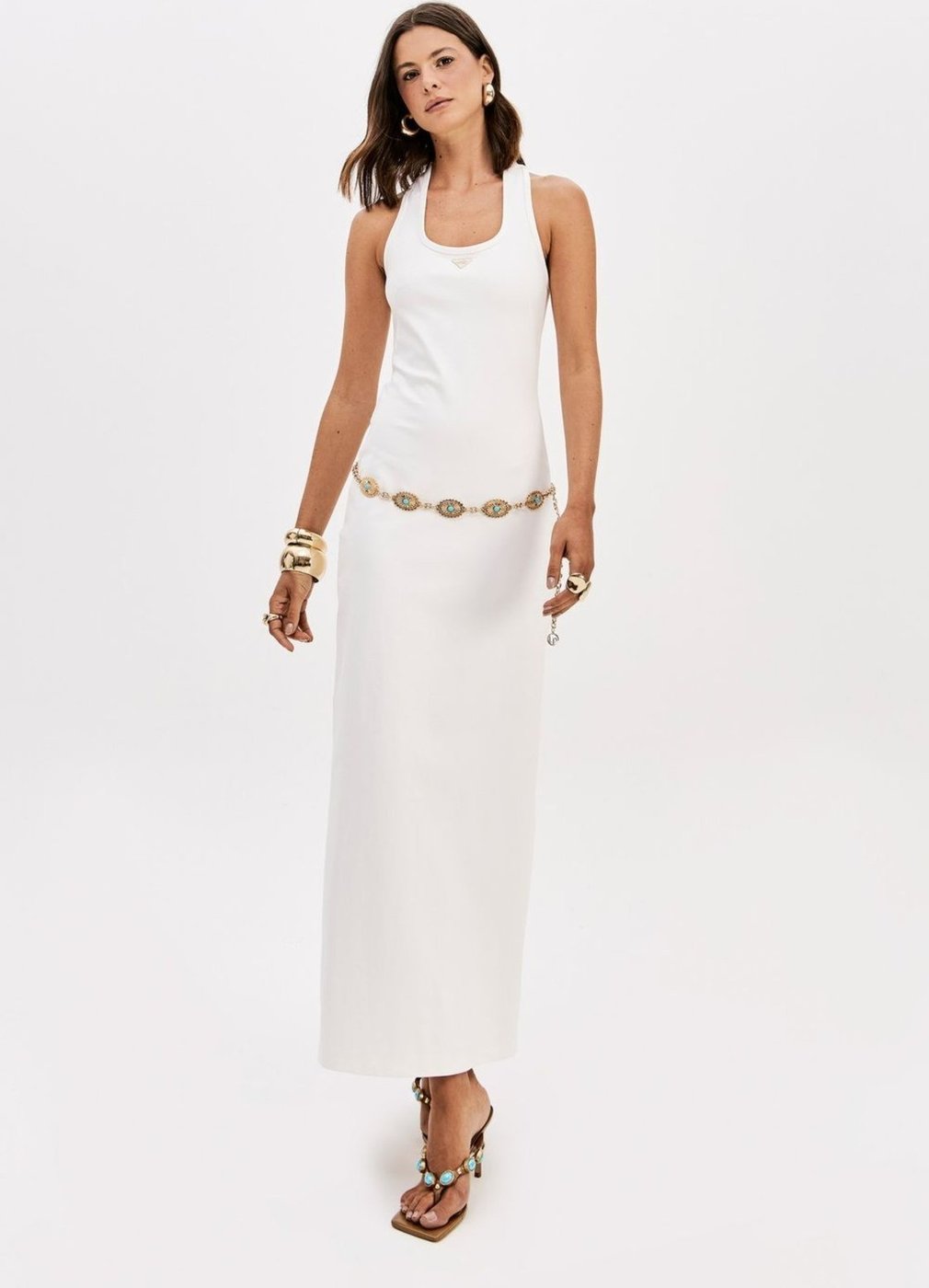 Vestido Super Midi Sem Mangas Decote U