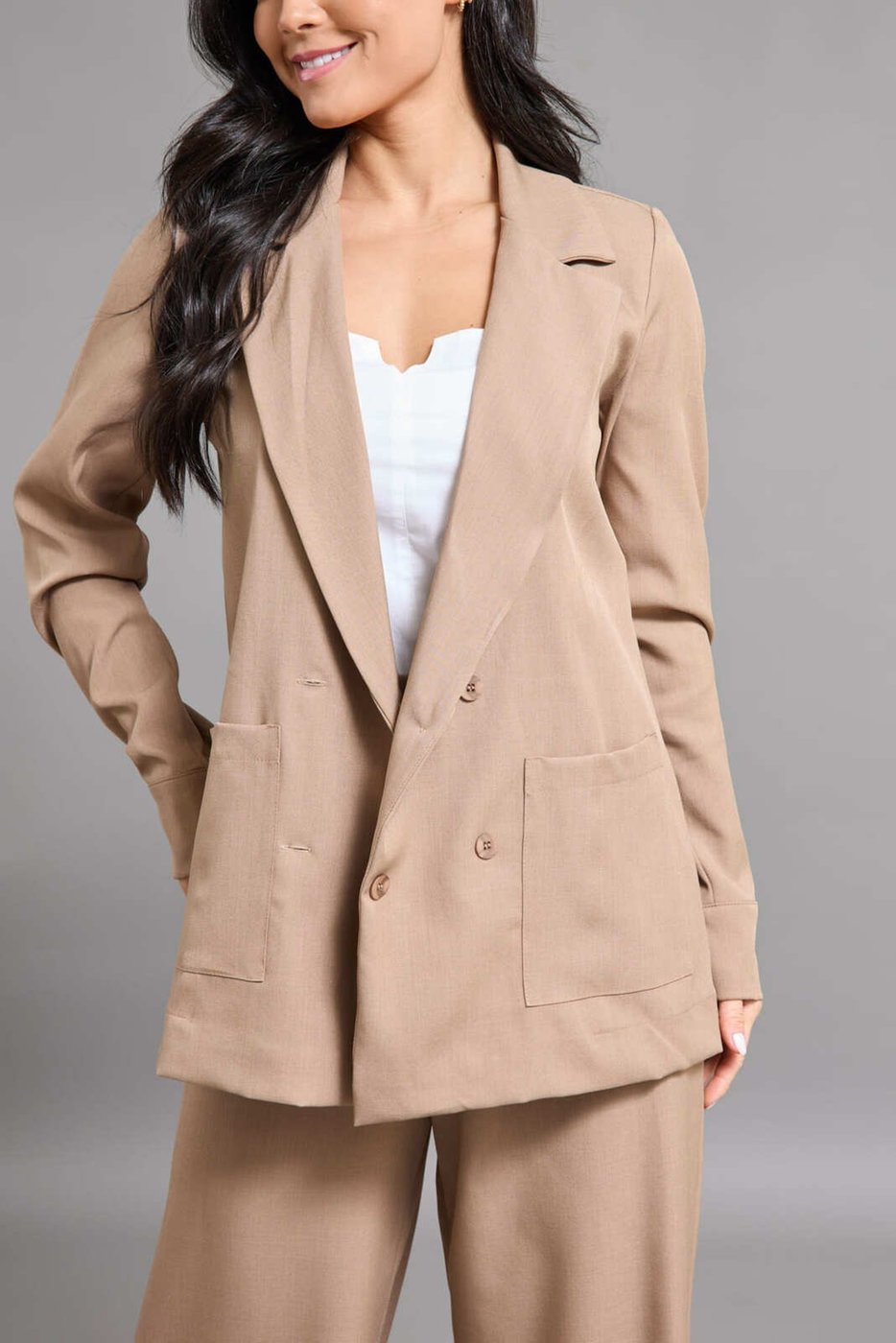 Casaco Alfaiataria Feminino Blazer Color Dialogo Jeans Caqui