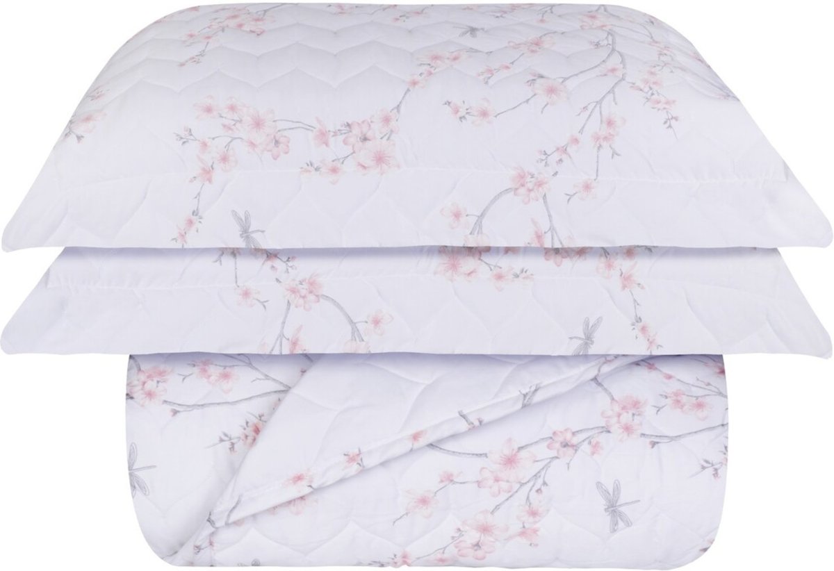 Imagem principal Kit Colcha 300 Fios Naturalle Flor de Cerejeira Rosa Naturalle Fashion branco/rosa rosa Naturalle Fashion branco/rosa rosa