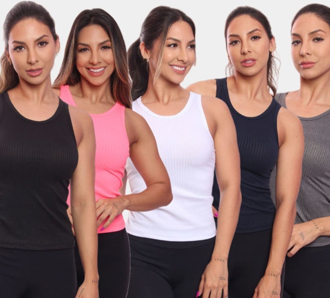 Imagem principal Kit 5 Regatas Nadador Canelada Feminina Lisa Blusa Blusinha Básica Colorido ADRIBEN multicolorido ADRIBEN multicolorido