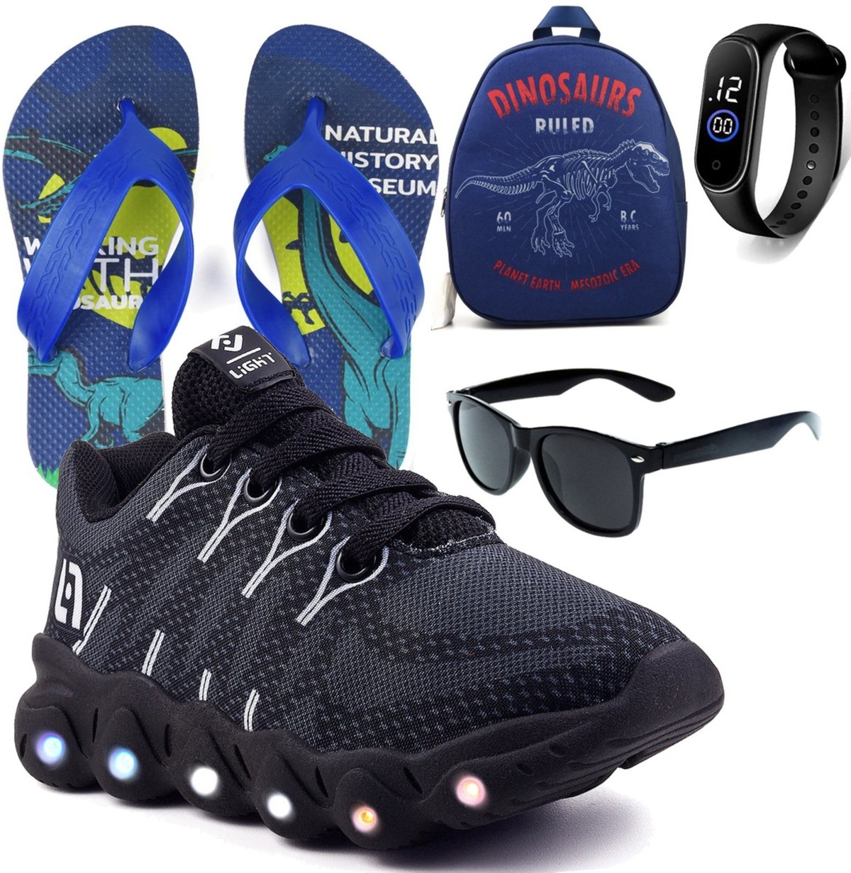 Imagem principal Infantil - Tenis De Led Meninos Casual Com Luzes + Mochila Chinelo Óculos e Relógio CALCADOS LGHT LIGHT preto CALCADOS LGHT LIGHT preto