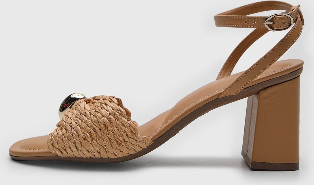Sandália Feminina Via Uno Tiras Palha Trançada Salto Bloco