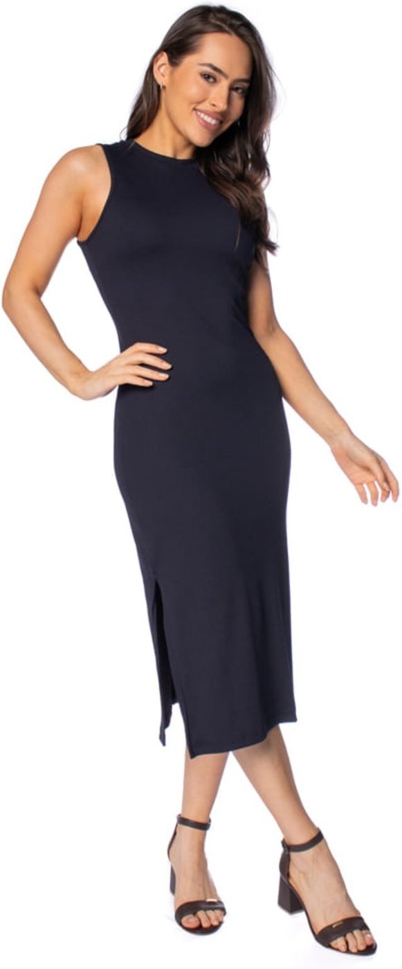 Vestido Feminino Olho Fatal Midi Poliamida Canelado