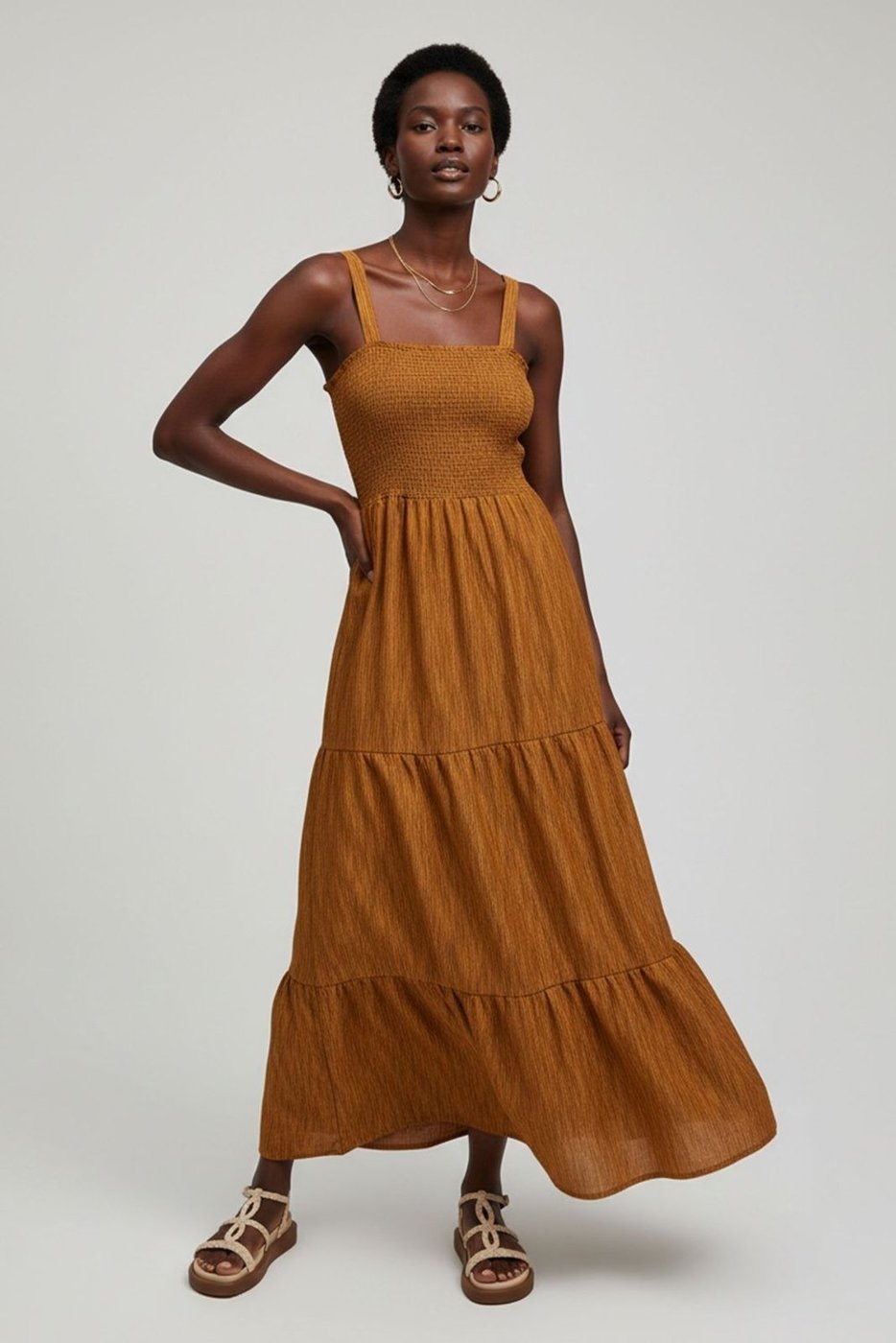 Vestido Longo Com Alças Feminino Marialícia Escuro