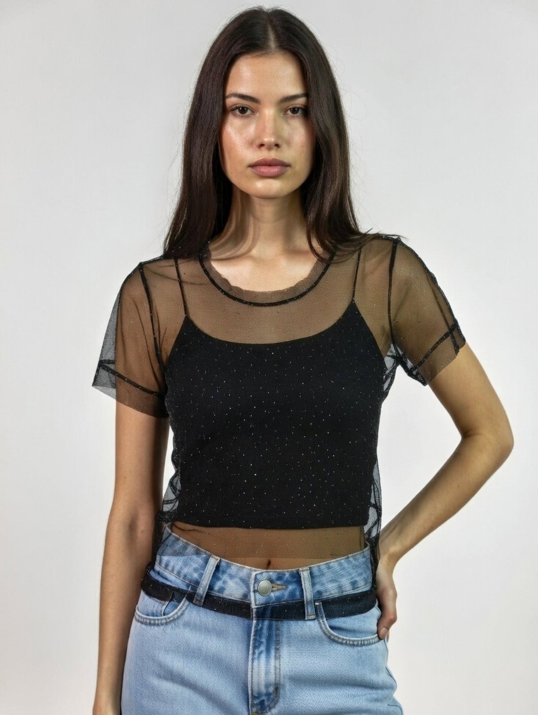 Imagem principal Blusa Tule D Bell Outlet Fashion Preta preto D BELL OUTLET FASHION preto
