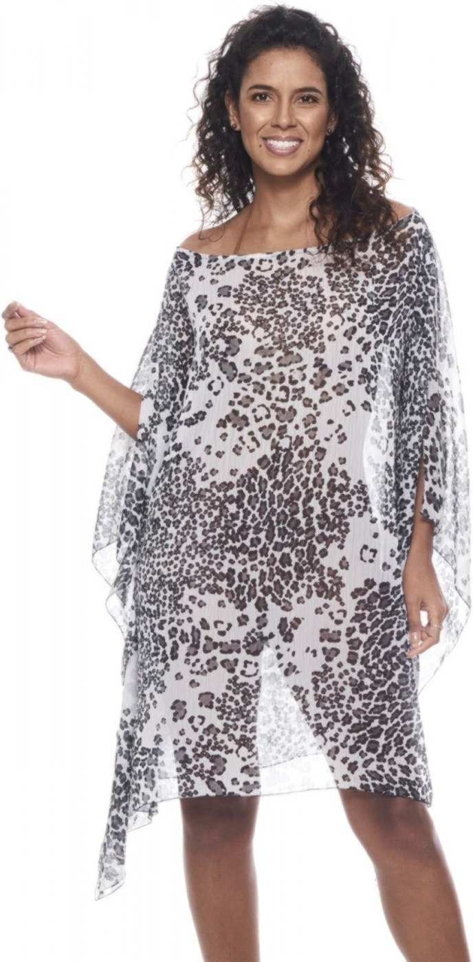 Saída Vestido Kaftan Curto Crepe Estampado Animal Print