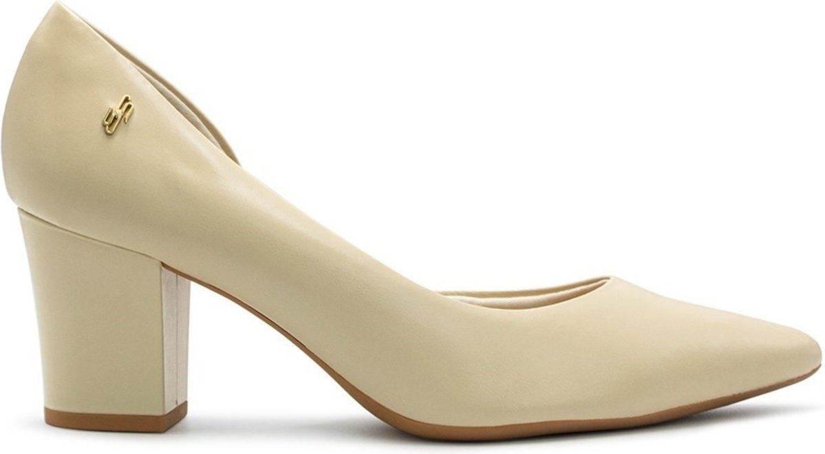 Imagem principal Scarpin Usaflex Feminino Em Couro Salto Bloco Bico Fino Detalhe Costura AL4105 bege Usaflex bege