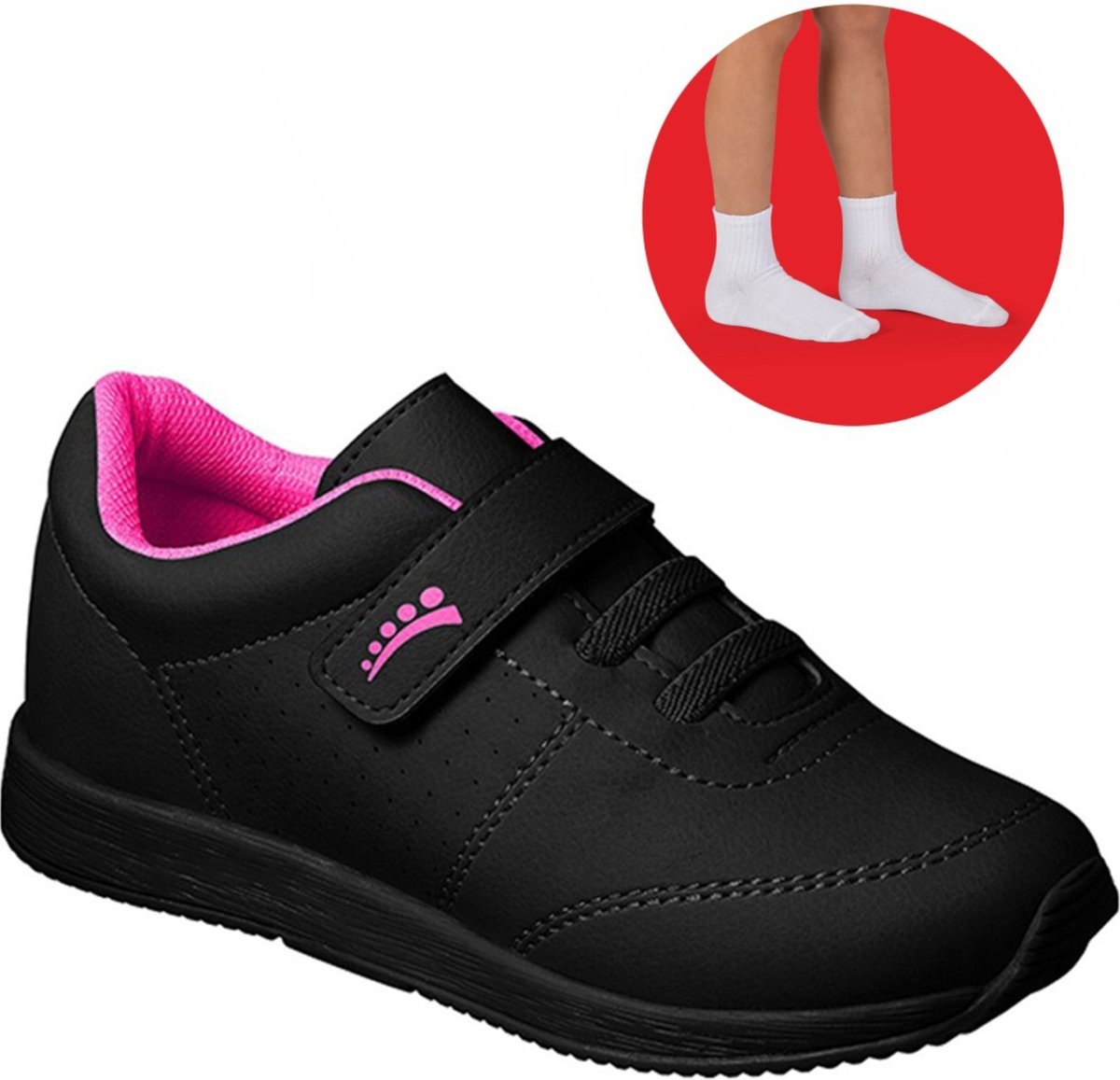 Imagem principal Infantil - Tênis Ortopasso Jogging Menina Preto com Pink Kit com 1 par de meia Brinde Meia Escolar Básico preto pink Ortopasso preto pink