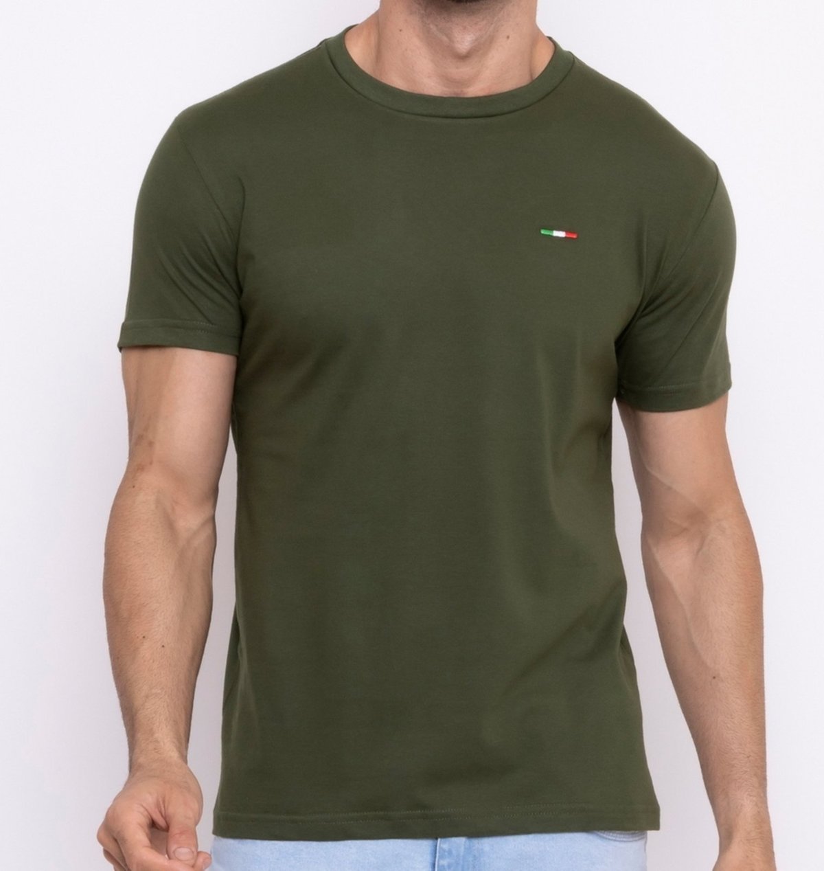Imagem principal Camiseta Masculina Básica Vih Triny com Bordado no Estilo Tommy Algodão Premium Itália Verde Militar preto verde Vih Triny preto verde