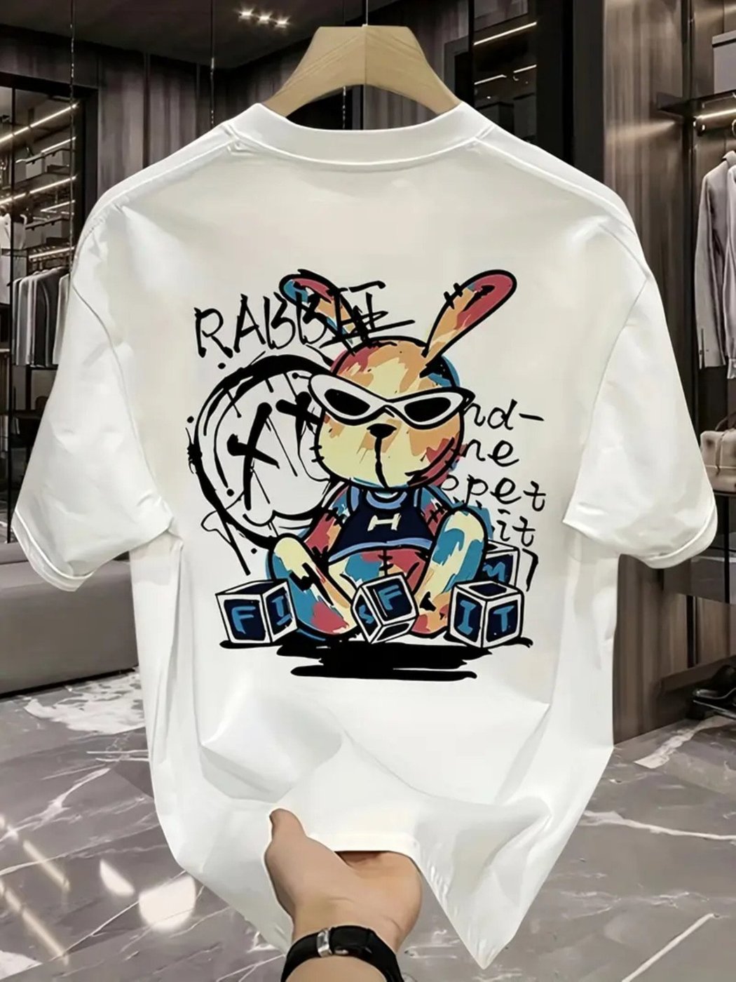 Camiseta Estampada Oversized Rabit Insane Safira Moda Algodão Branca
