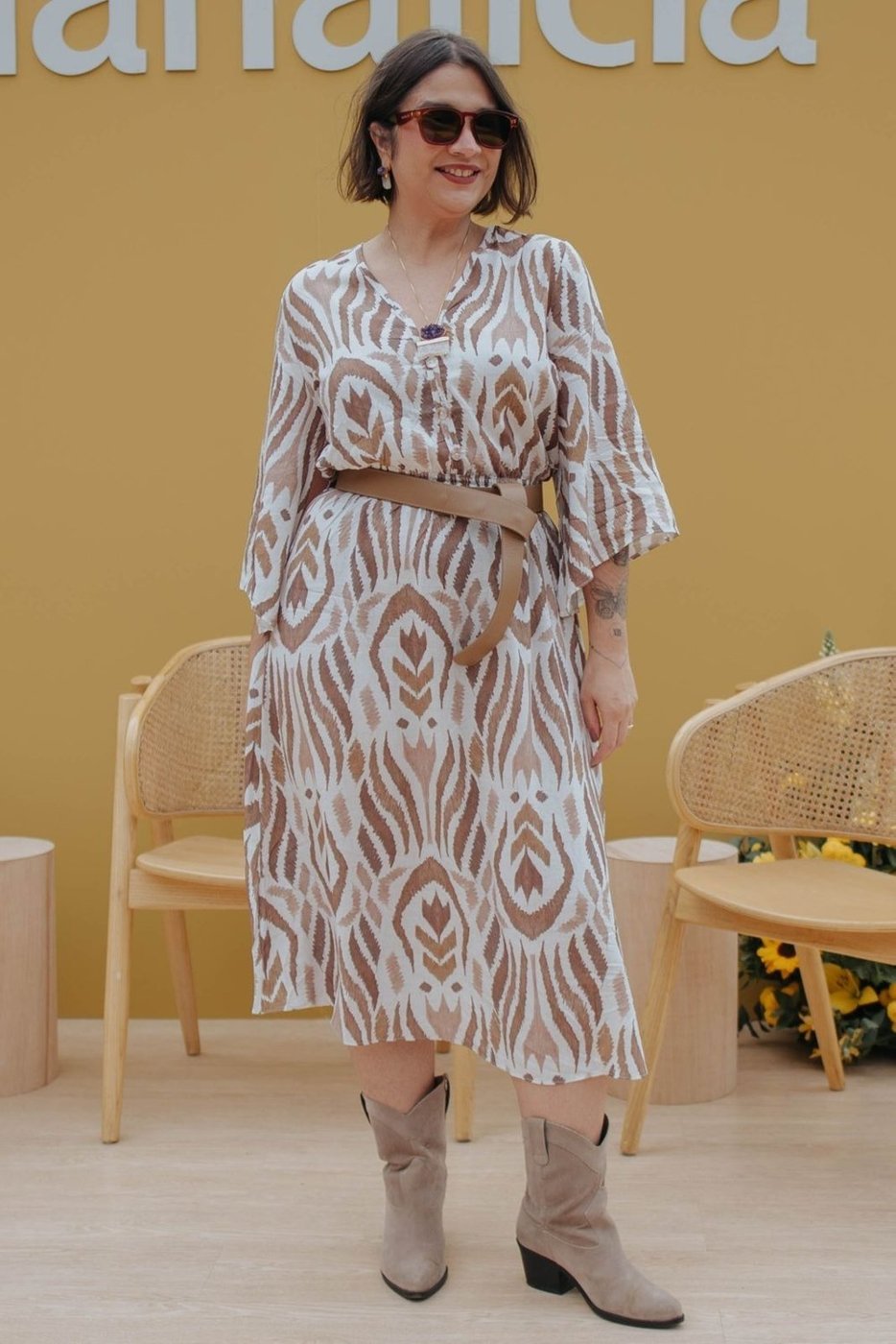 Vestido Midi Feminino Manga Ampla Marialícia