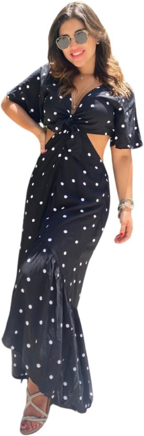 Vestido Abertura Laço Poá