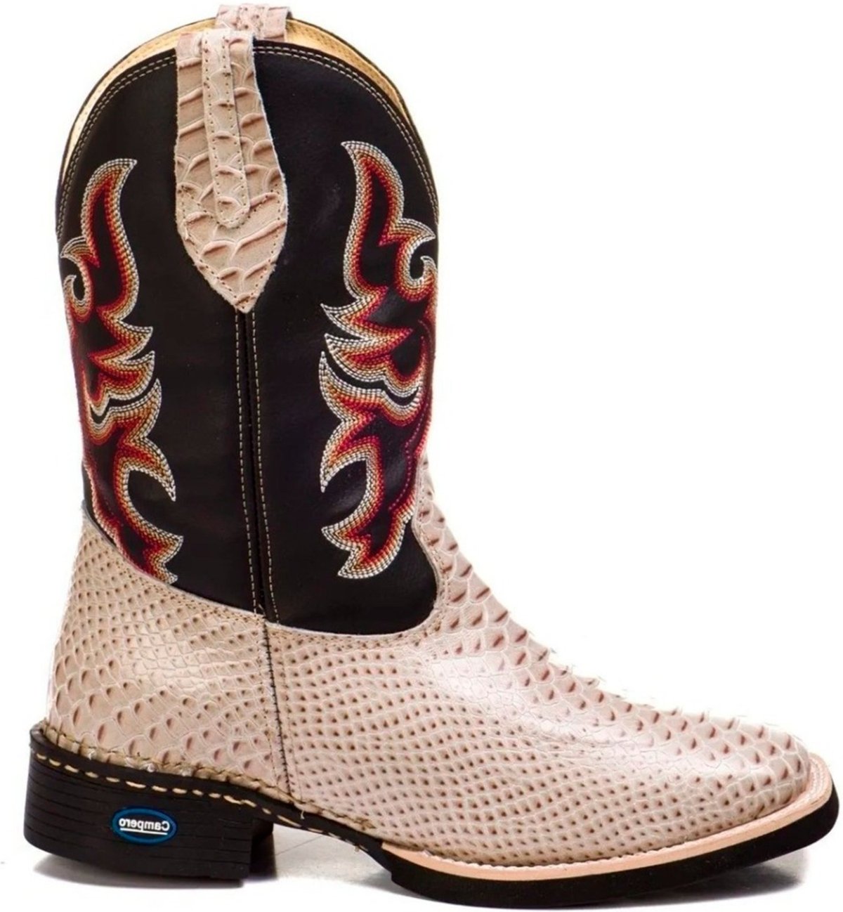 Bota Texana Couro Campero Bico Quadrado Anaconda Gelo