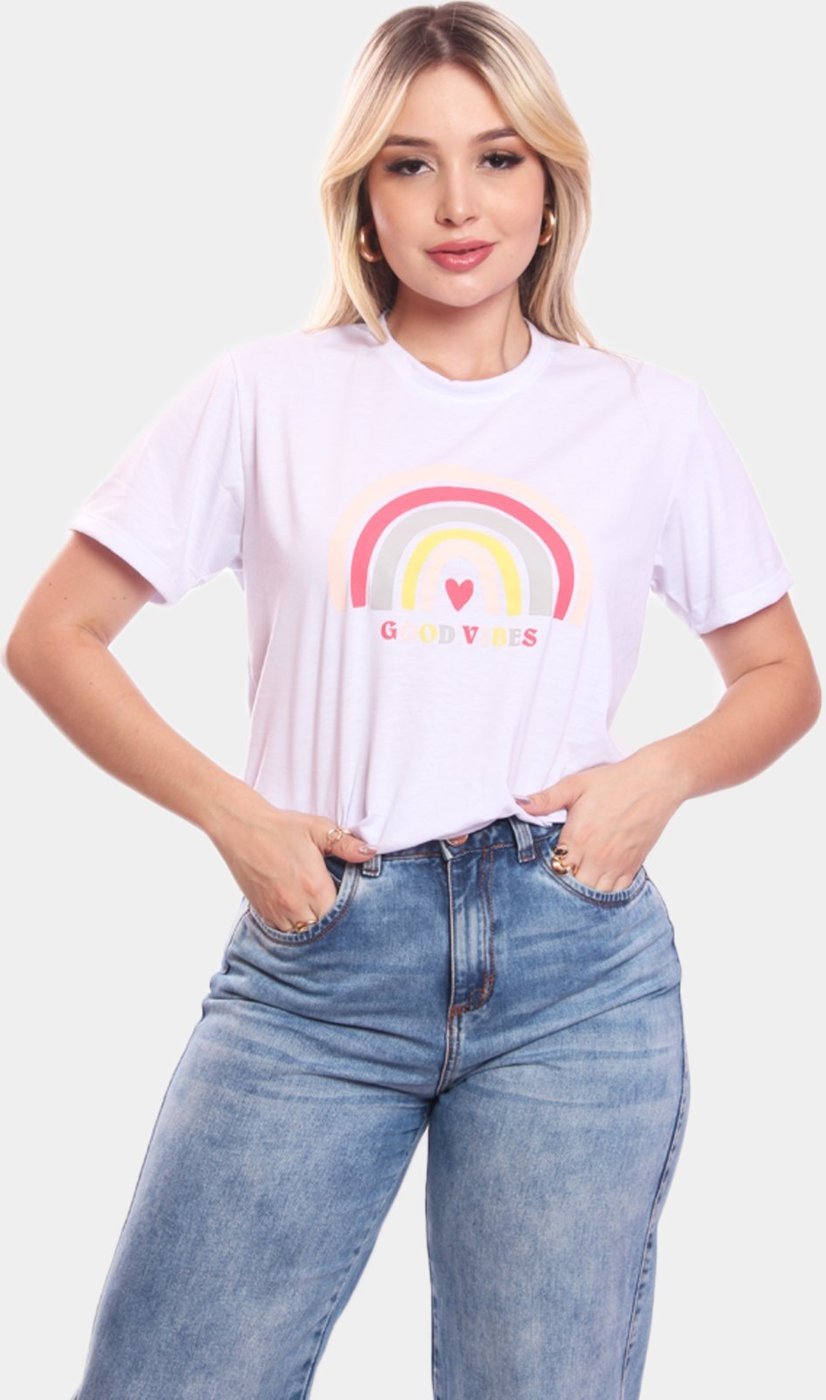 Imagem principal Tshirt Blusa Feminina Arco Iris Estampada Manga Curta Camiseta Camisa ADRIBEN preto ADRIBEN preto