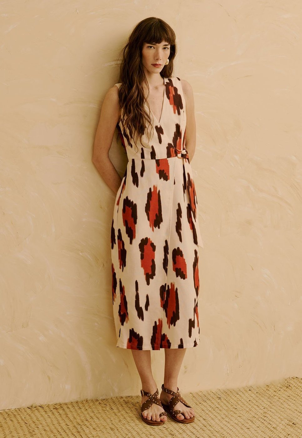 Vestido Midi com Argola Orgânica Estampado Chimu Off