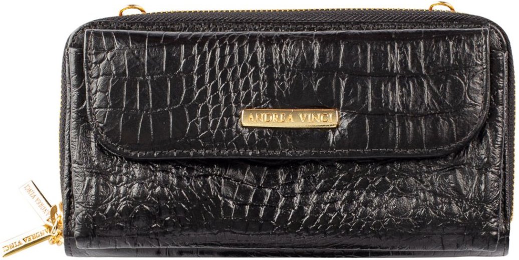 Imagem principal Carteira feminina de couro croco com alça Tania 10,5x19cm Andrea Vinci vermelho Andrea Vinci vermelho