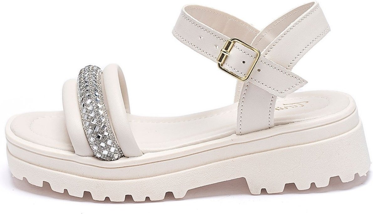 Infantil - Sandália Feminina Tininha Tira Strass Festa Off White