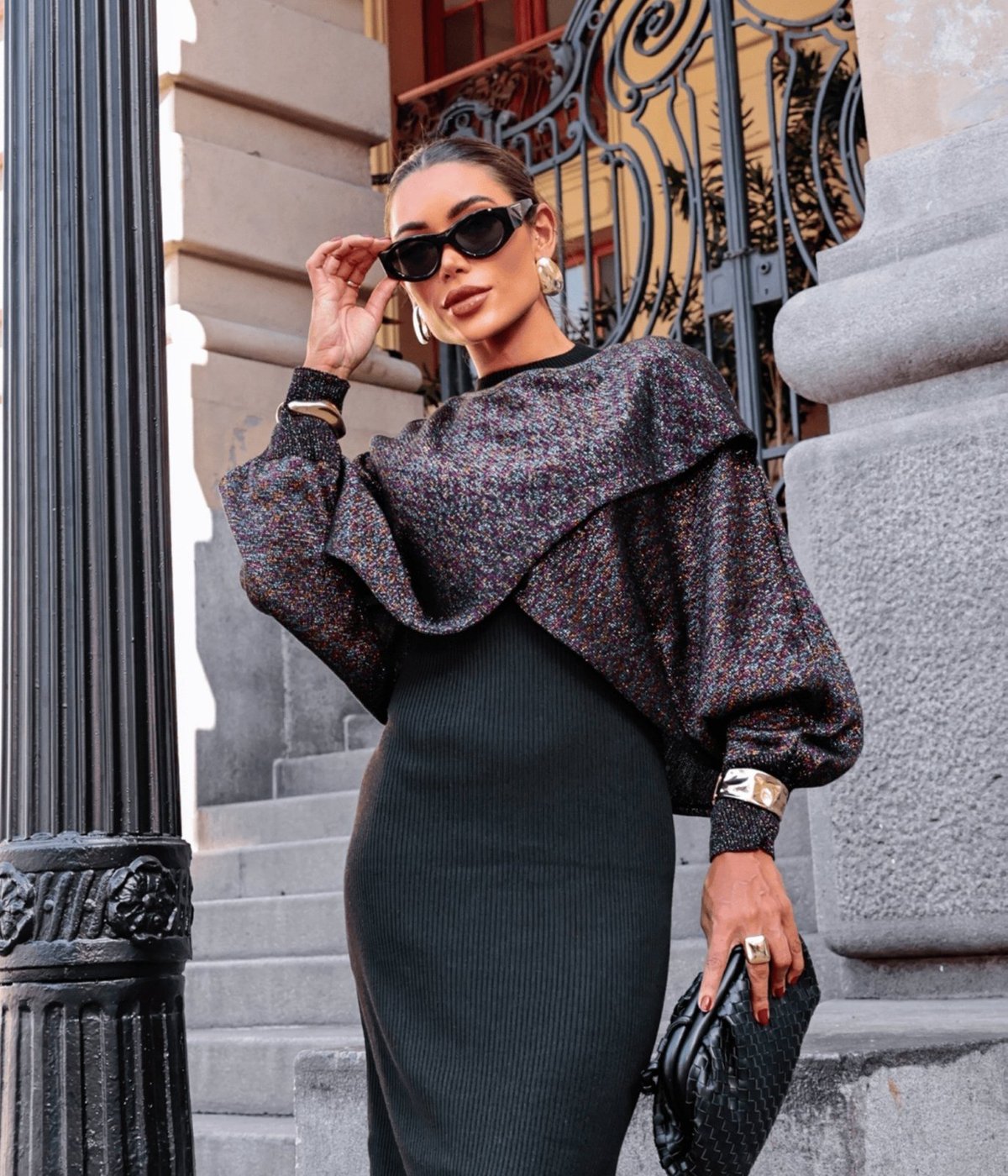 Capa Cherry Line Tricô Lurex Manga Longa