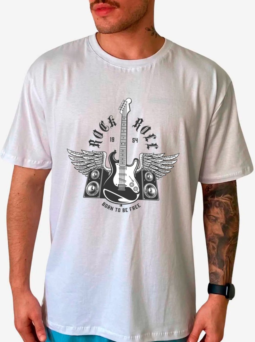 Imagem principal Camiseta Ousy Streetwear Rock Roll Guitarra 1954 Oversized Unissex branco ousy branco