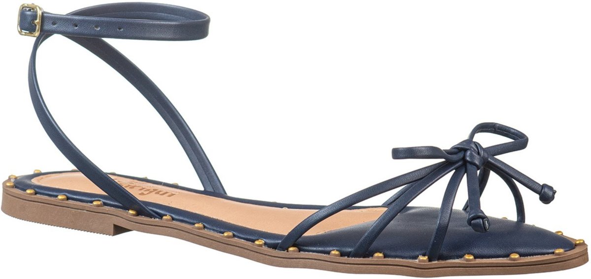 Sandália Fem Rasteira Laço Tiras Finas Bico Folha Via Birigui