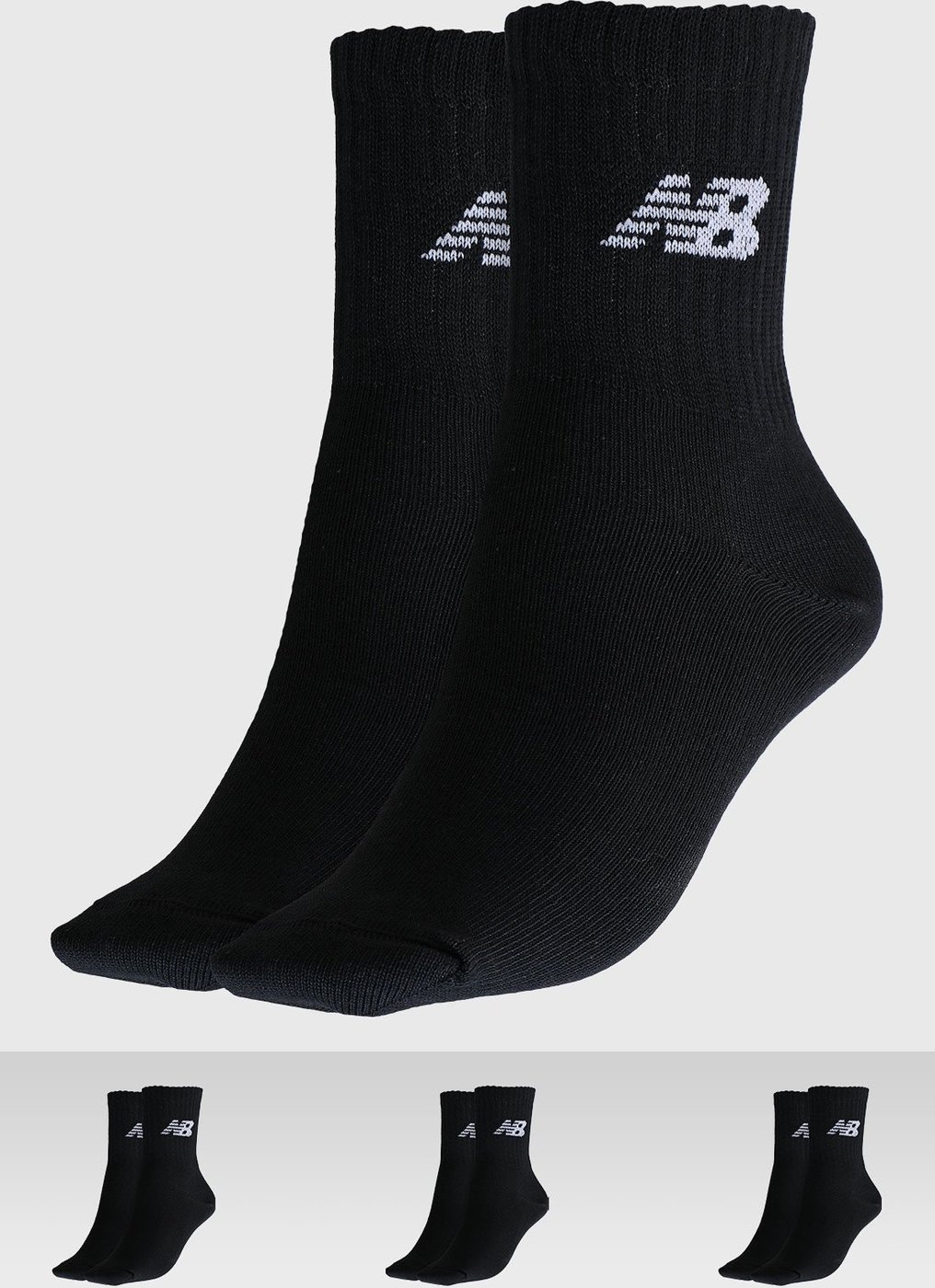 Kit 3pçs Meia New Balance Cano Médio Logo Preta