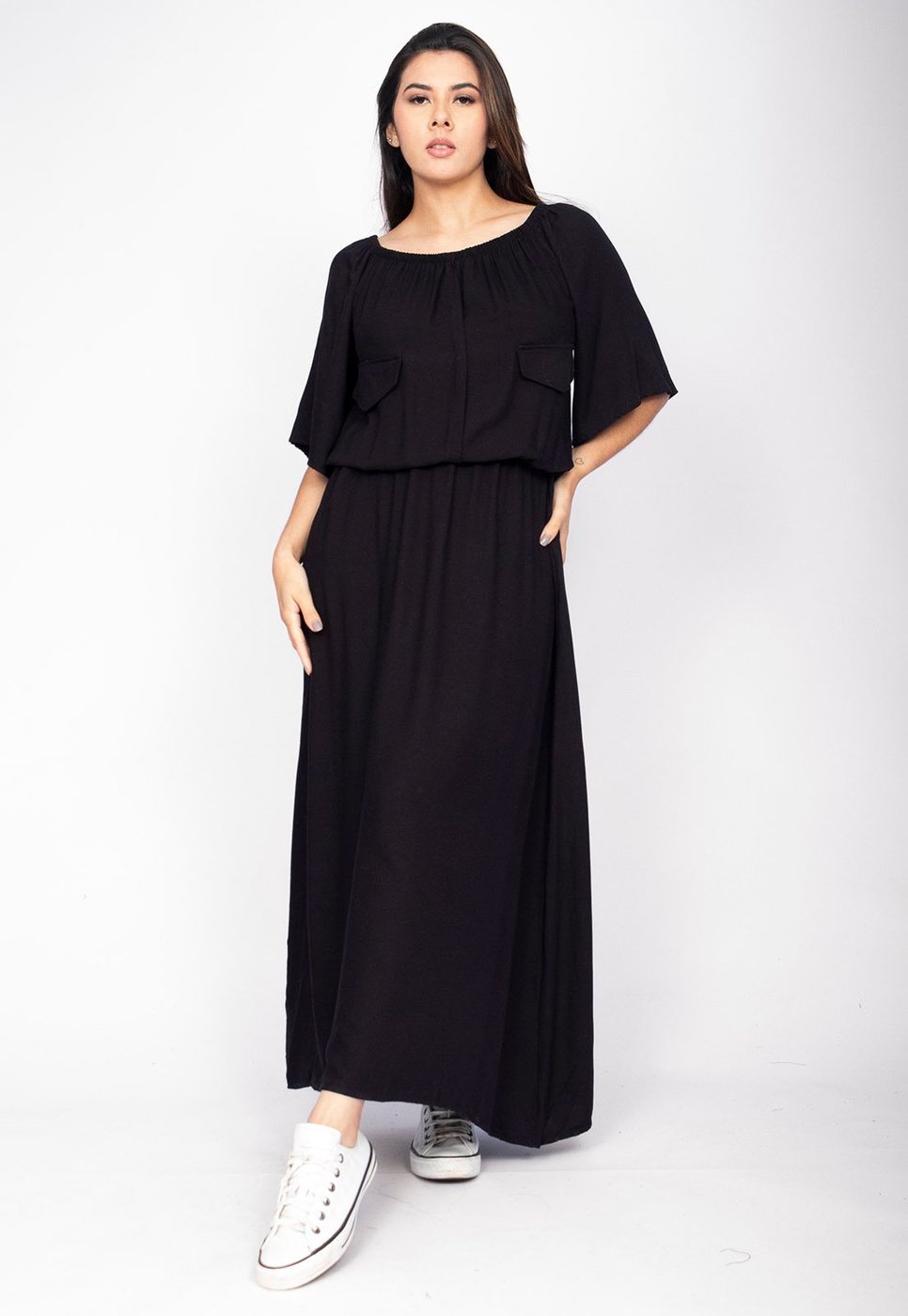 Vestido Midi Cabanafree Ciganinha Viscose Com Lapela