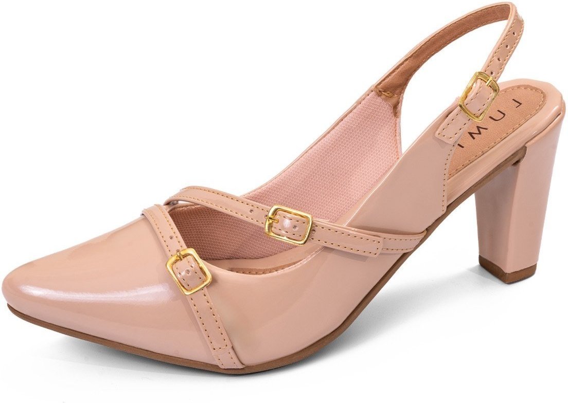 Imagem principal Scarpin Feminino Lumiss Slingback Salto Fino Confortável Bico Fino Fivelas Verniz vermelho LUMISS vermelho