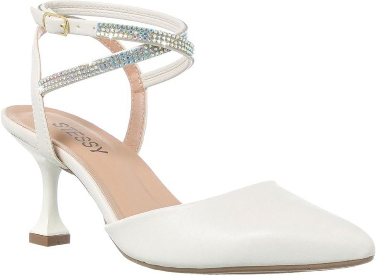 Imagem principal Scarpin Feminino Salto Baixo Taça Brilho Bico Fino Elegante Off White Stessy Shoes off-white white Stessy Shoes off-white white
