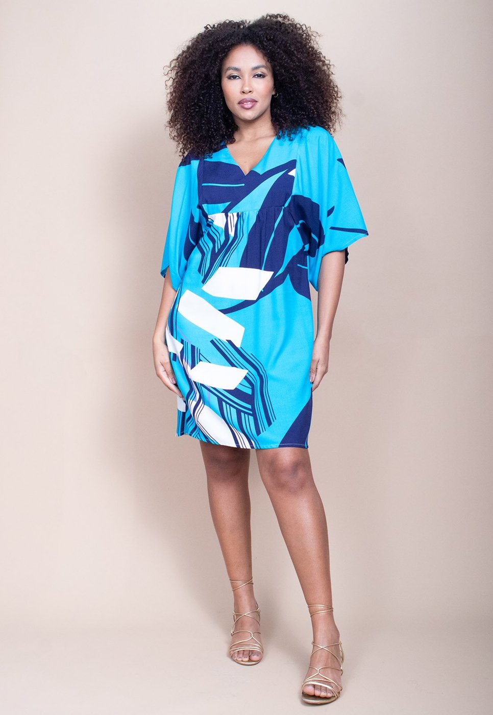 Vestido Curto Cabana Free Pequi Viscose Estampa Imbé Blue