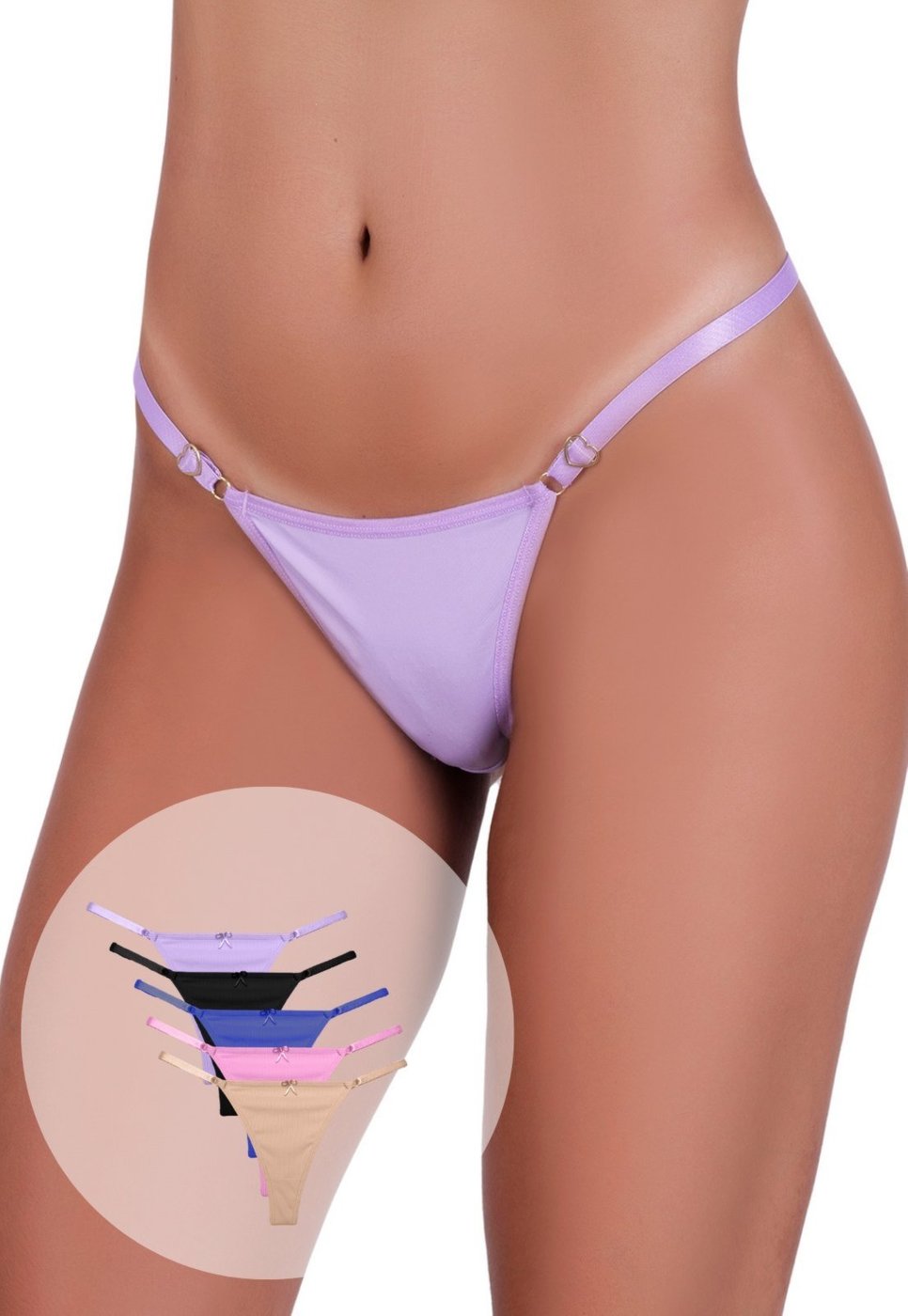 Kit 5 Calcinhas String Feminina Fio Dental Duplo Regulagem Lateral Charmosa