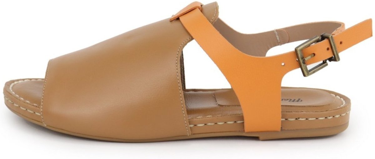 Sandália Rasteira Palmilha Extra Conforto em Couro Maria Paula Aperol