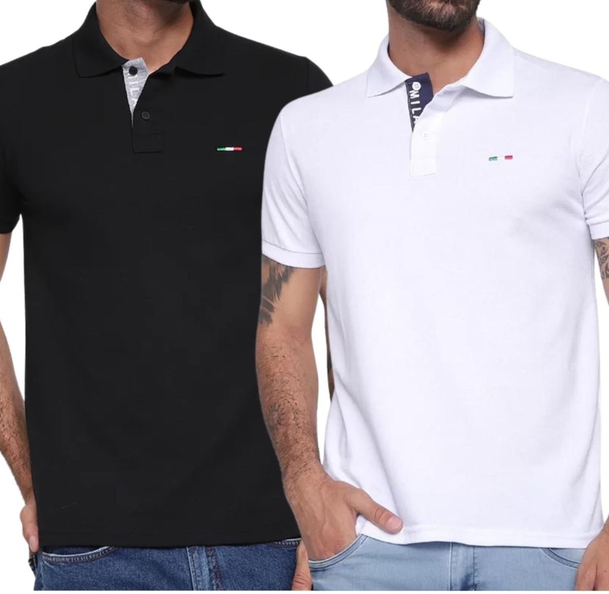 Imagem principal Kit 2 Polos Masculina Básicas Industrie Piquet no Estilo Tommy Bordado Itália Preto Branco multicolorido Industrie multicolorido