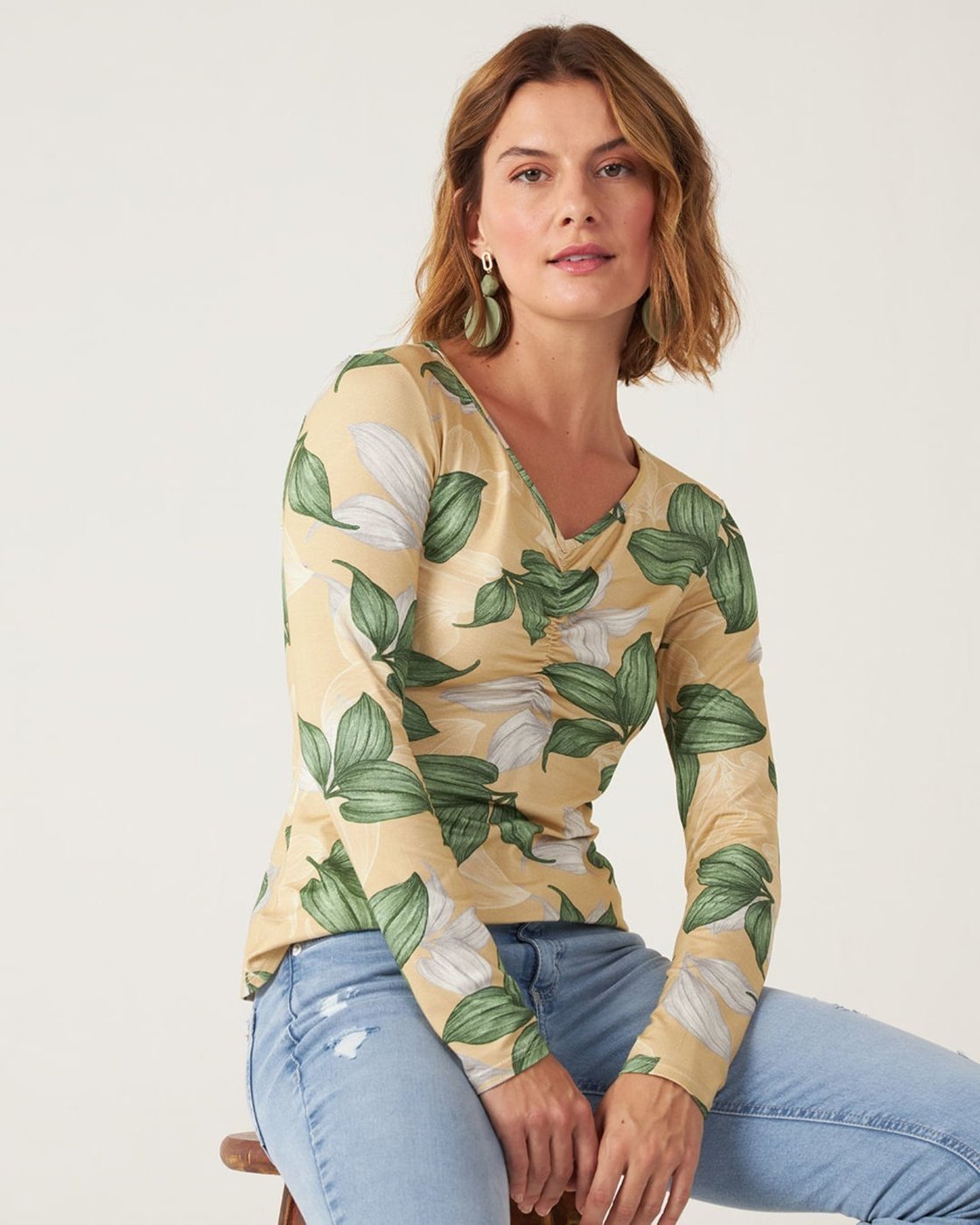 Imagem principal Blusa Folhagem Em Viscose Conforto Malwee marrom Malwee marrom