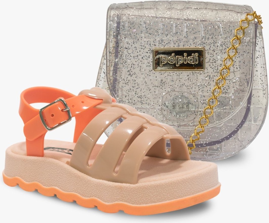 Infantil - Kit Bolsa e Sandália Juvenil Menina Pópidi Creme